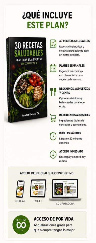¿Querés bajar de peso pero no sabés por dónde empezar? Este plan de 30 recetas simples te organiza toda la alimentación del mes sin dietas estrictas ni pasar hambre.