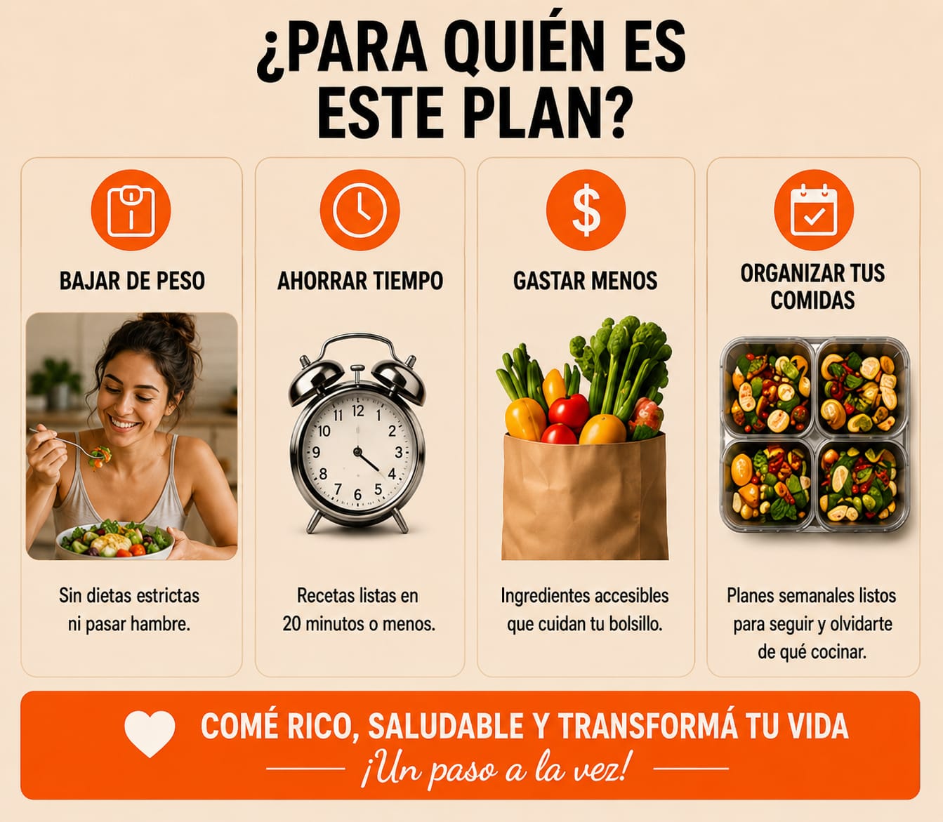 Un mes de comidas organizadas. Sin pasar hambre, sin perder tiempo.