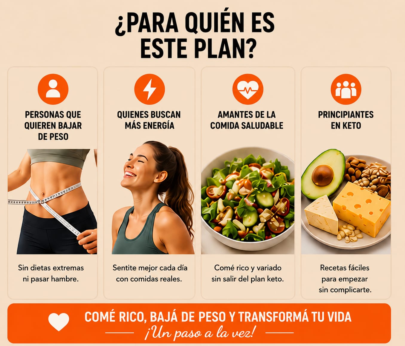 Empezá Keto hoy. Comé rico, bajá de peso y olvidate de las dietas extremas.